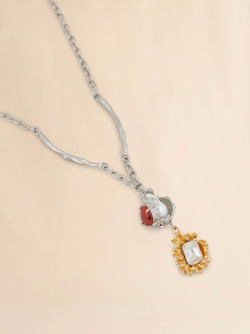 MARNI LONG PENDANT NECKLACE WITH SILVER CHAIN - SILVER